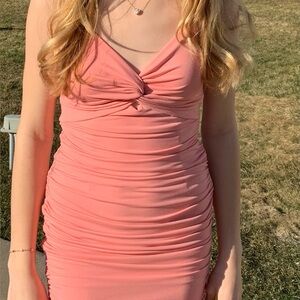 Elegant Pink Ruched Dress